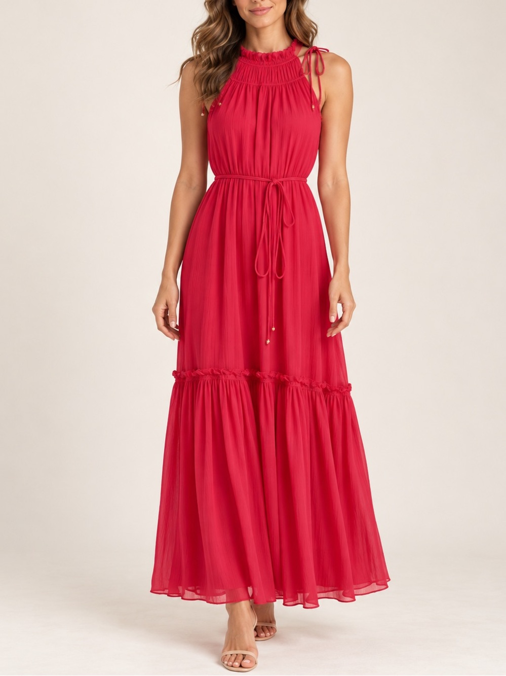 Banana Republic Silk Blend Halter Maxi Dress Size XS Fits XS-M